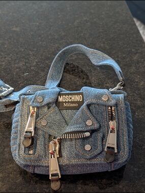 Moschino Denim Jacket Mini Bag in Blue Denim with Silver Hardware
